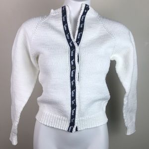 Vintage Hand Knit Cardigan Whale Print Trim